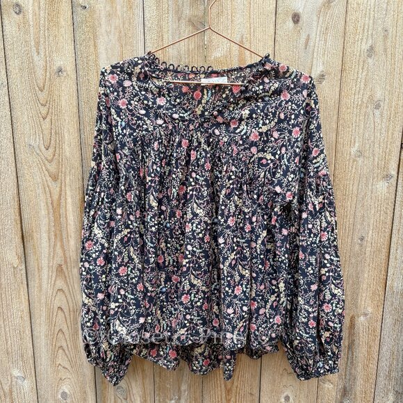 Doen‎ Thistle Top Black Multi Floral Print Size Medium Blouse Boho Long Sleeve - Picture 3 of 17